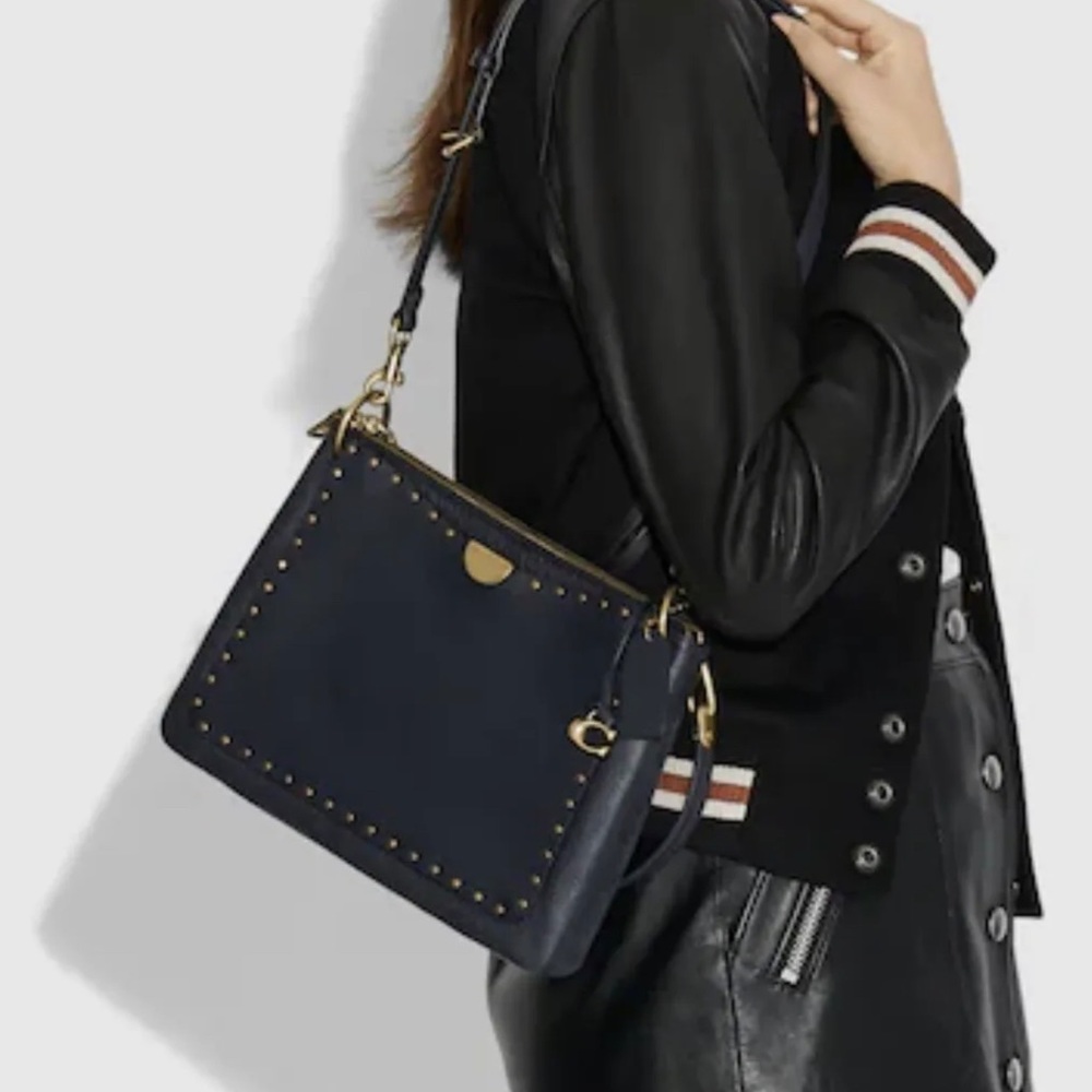 NWT Coach Dreamer shoulder crossbody rivets midnight navy blue